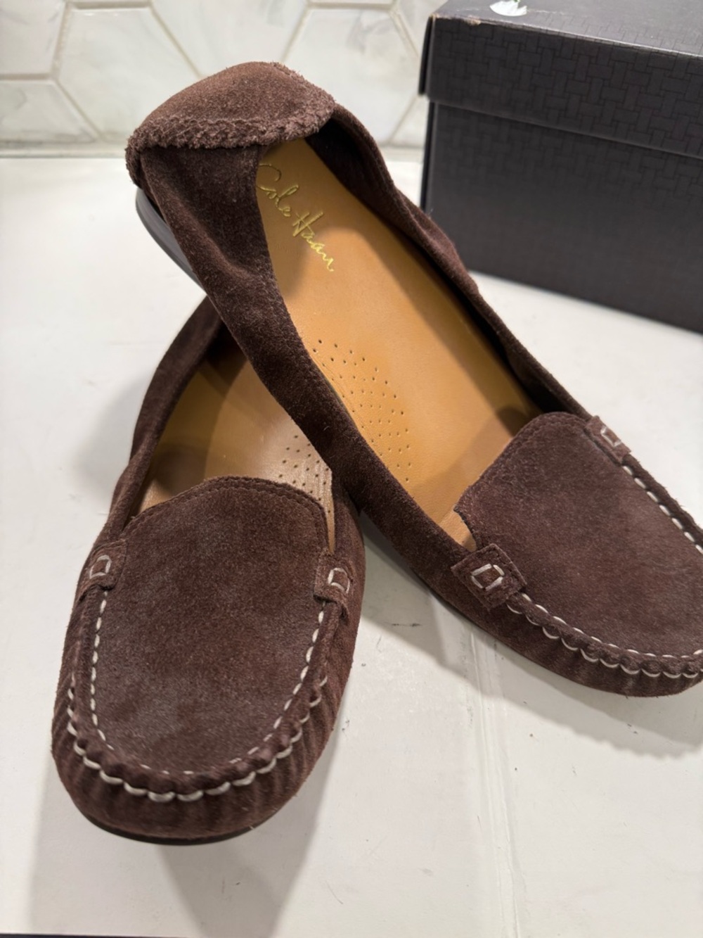 Cole Haan NikeAir Collab Candyce Brown Suede Loafers Sz 7 Box Flats Moccasin - Picture 7 of 9